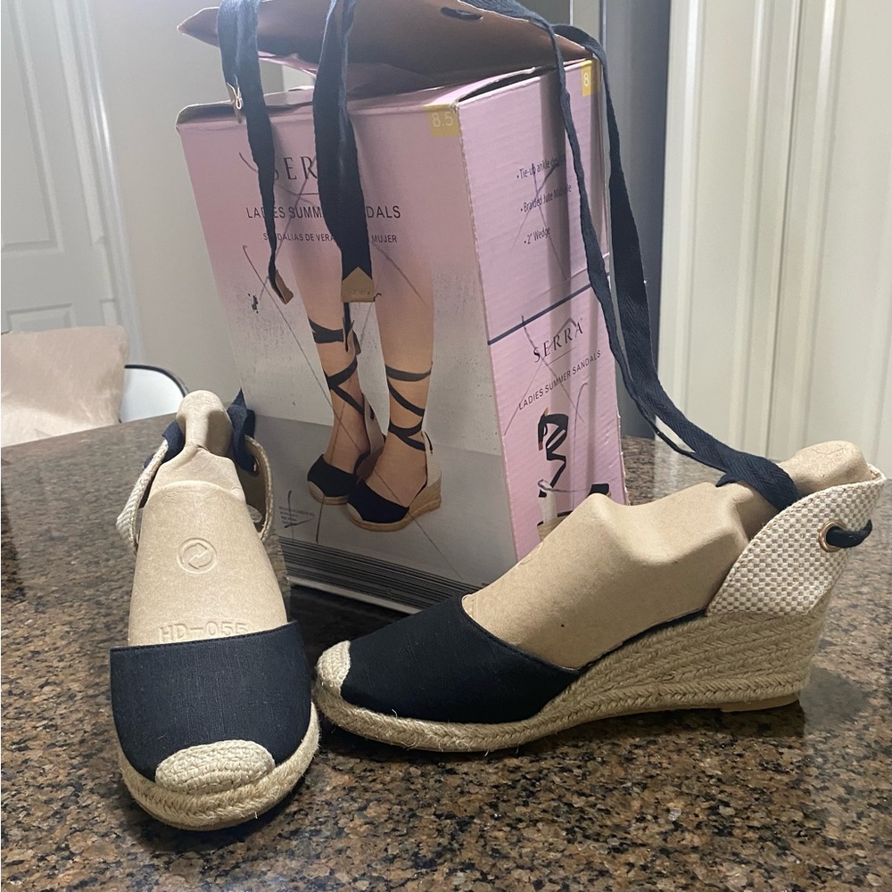 Serra Black and Tan Women's Espadrille Sandals